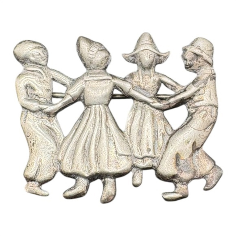 Vintage Sterling Silver Dutch Folk Dancers Circle Dance Figural‎ Brooch Pin